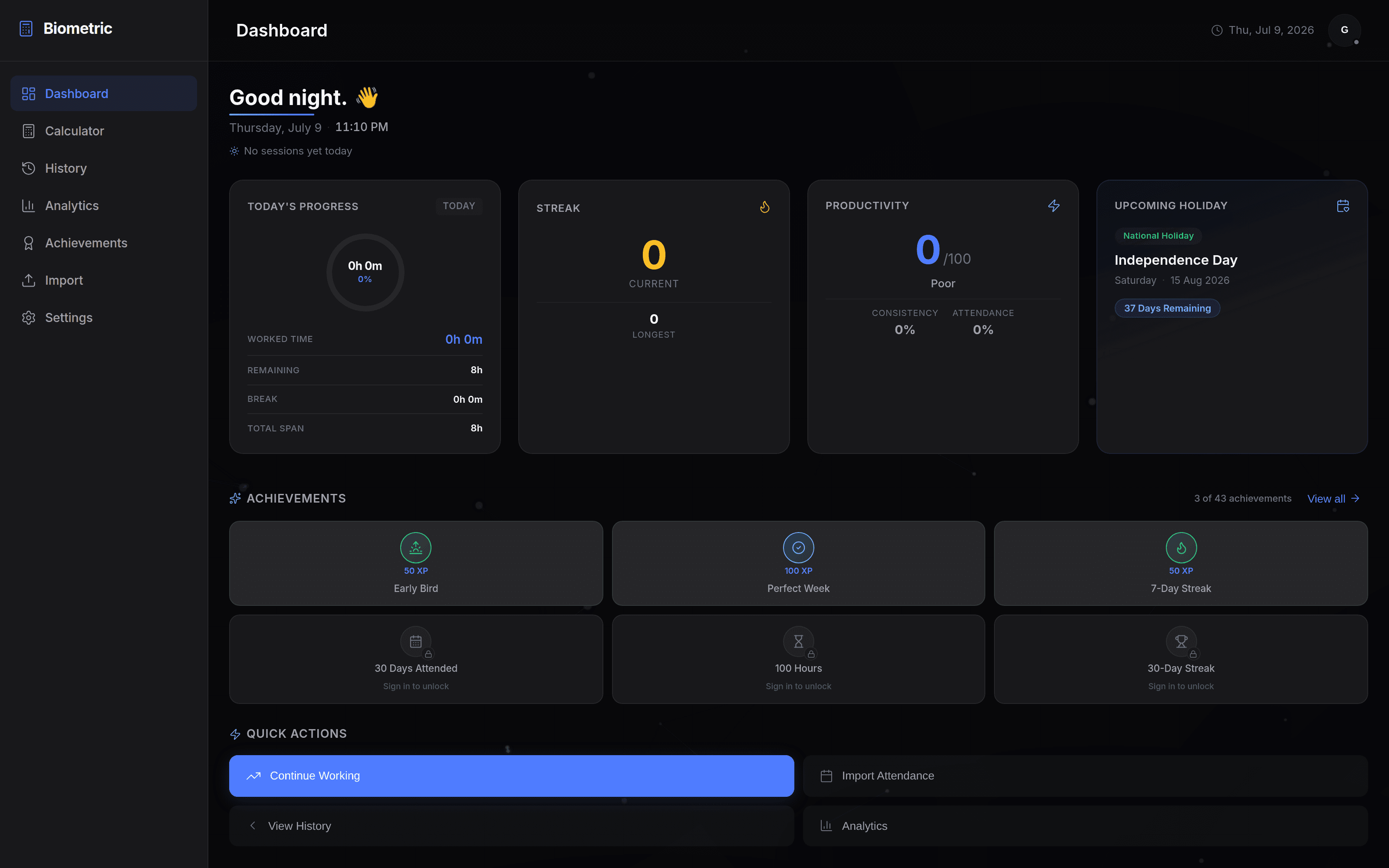 Biometric Calculator — live app screenshot
